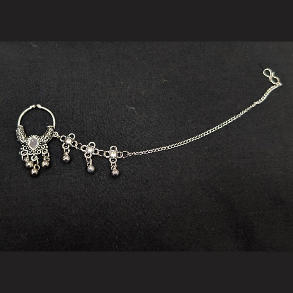 Akruti Collection Regal Oxidised Plated Mirror Nose Pin