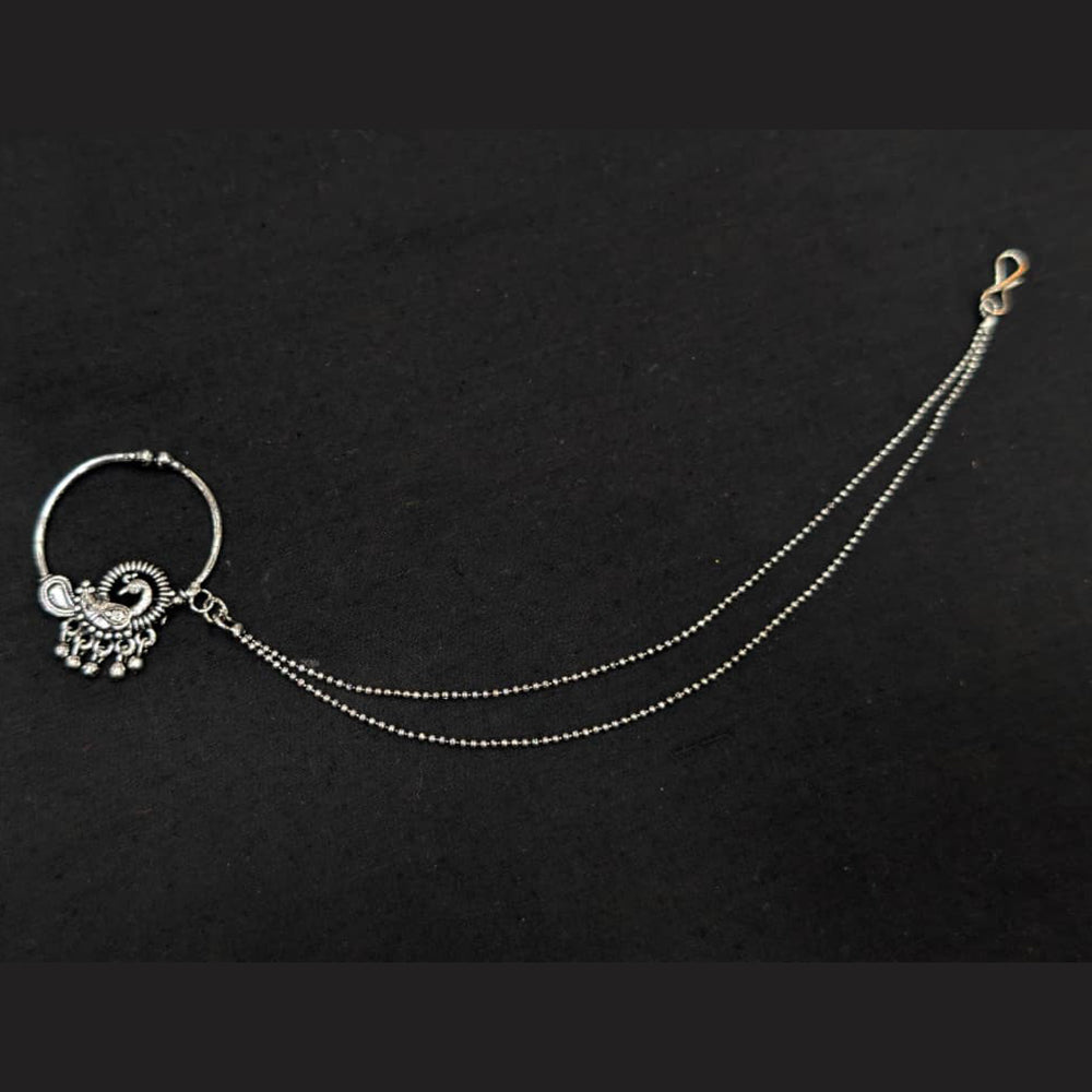 Akruti Collection Regal Oxidised Plated Nose Pin