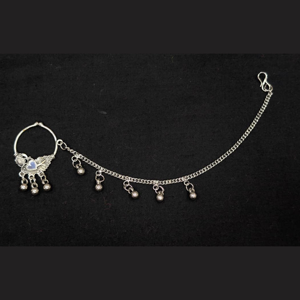 Akruti Collection Regal Oxidised Plated Mirror Nose Pin