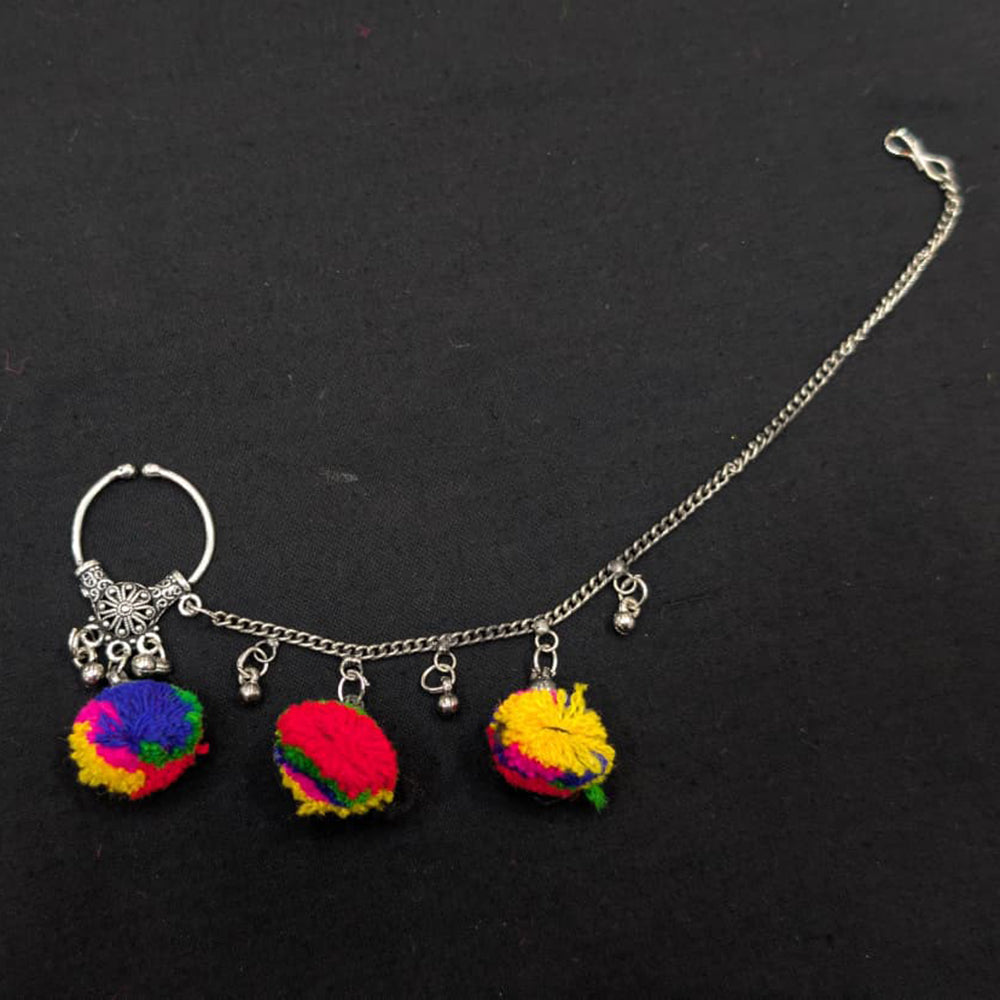 Akruti Collection Regal Oxidised Plated Pom Pom Nose Pin