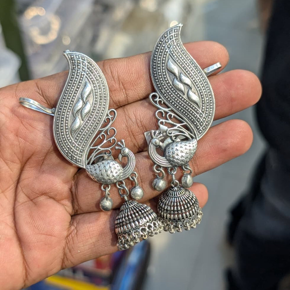 Akruti Collection Unique Oxidised Jhumki EarCuffs  With Peacock Motif For Navratri  Night