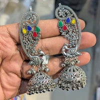 Akruti Collection Unique Oxidised Jhumki EarCuffs  With Peacock Motif For Navratri  Night