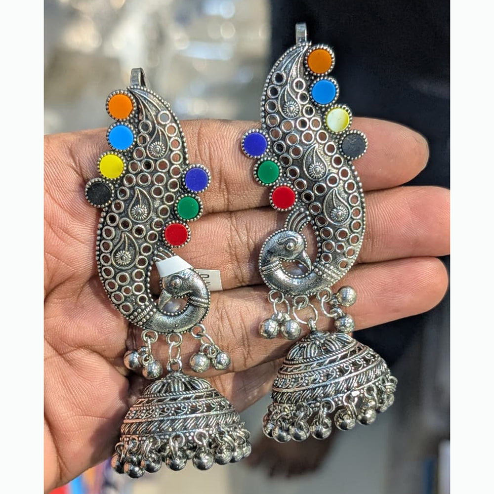 Akruti Collection Unique Oxidised Jhumki EarCuffs With Peacock Motif For Navratri  Night