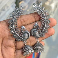 Akruti Collection Unique Oxidised Jhumki EarCuffs With Peacock Motif For Navratri  Night