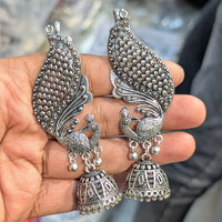Akruti Collection Unique Oxidised Jhumki EarCuffs With Peacock Motif For Navratri Night