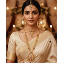 Akruti Collection Premium Pota Stone And Meenakari Double Necklace Set