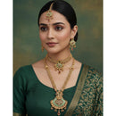 Akruti Collection Premium Pota Stone And Meenakari Double Necklace Set