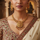 Akruti Collection Pota Stone And Pearl Traditional Temple Necklace Set