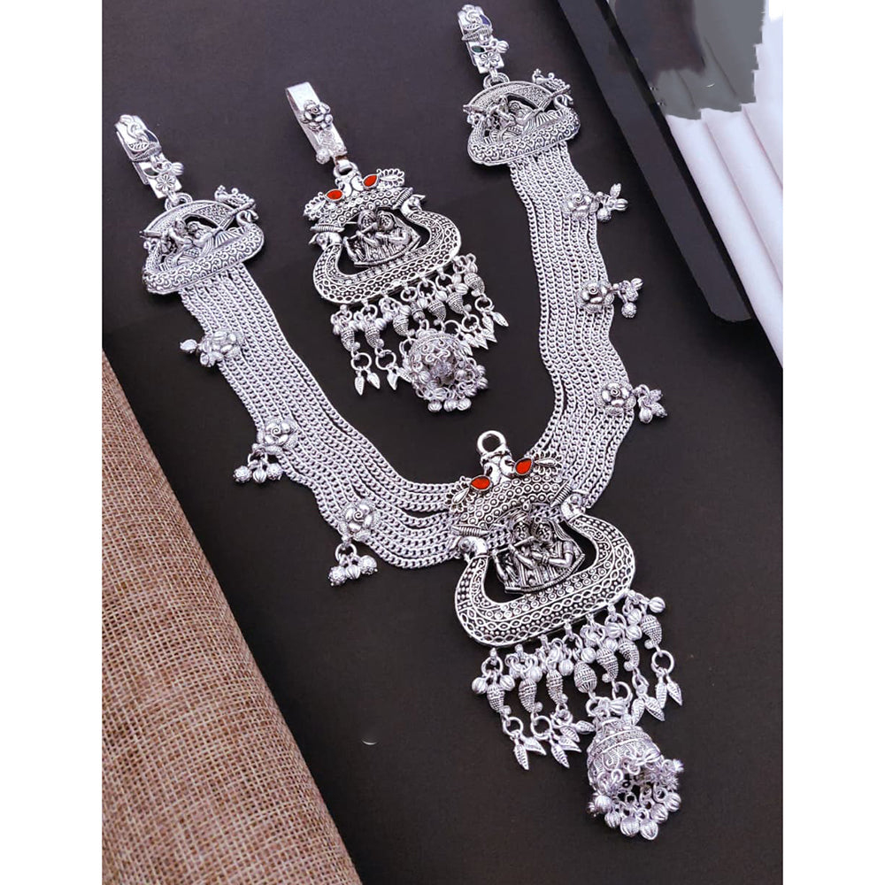 Akruti Collection Pota Stone And Temple Royal Oxidised Plated Kamarbandh