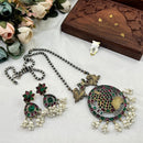 Akruti Collection Antique Style 2 Tone Pota Stone And Pearl Long Necklace Set