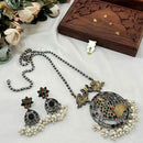 Akruti Collection Antique Style 2 Tone Pota Stone And Pearl Long Necklace Set