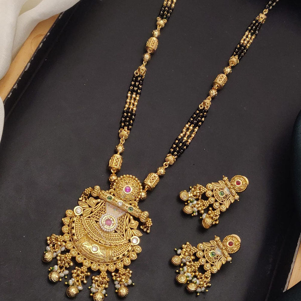 Akruti Collection Elegant Pota Stone And Beads Black Meenakari Beads Mangalsutra
