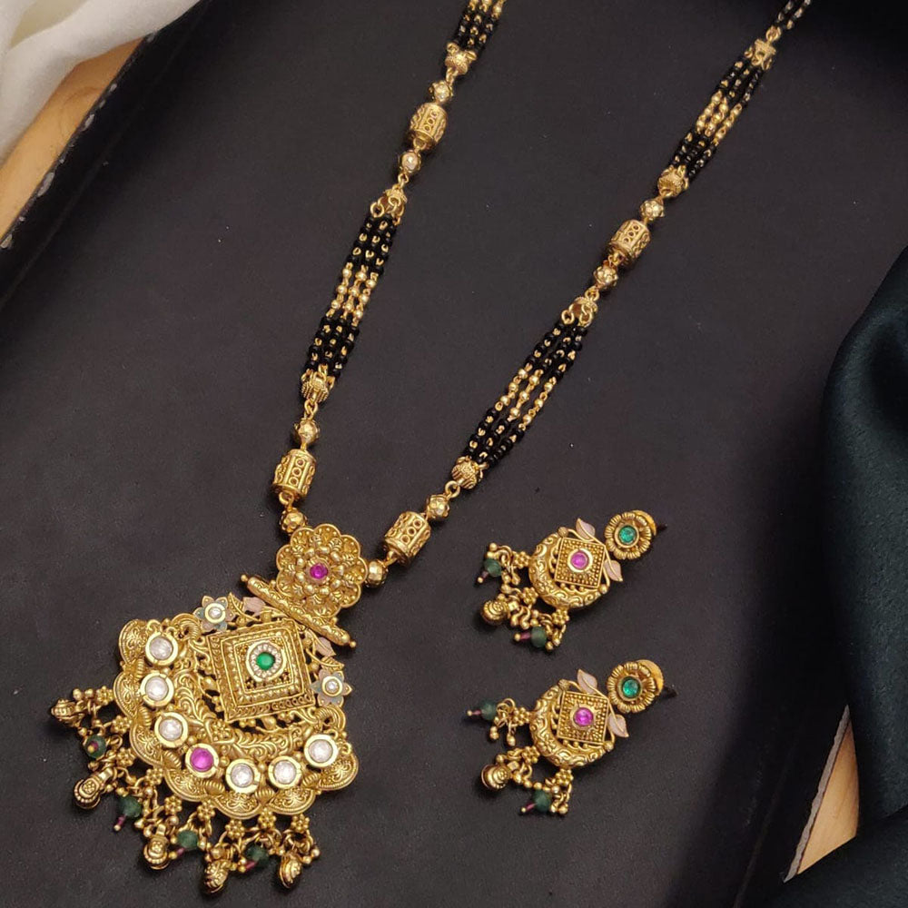 Akruti Collection Elegant Pota Stone And Beads Black Meenakari Beads Mangalsutra