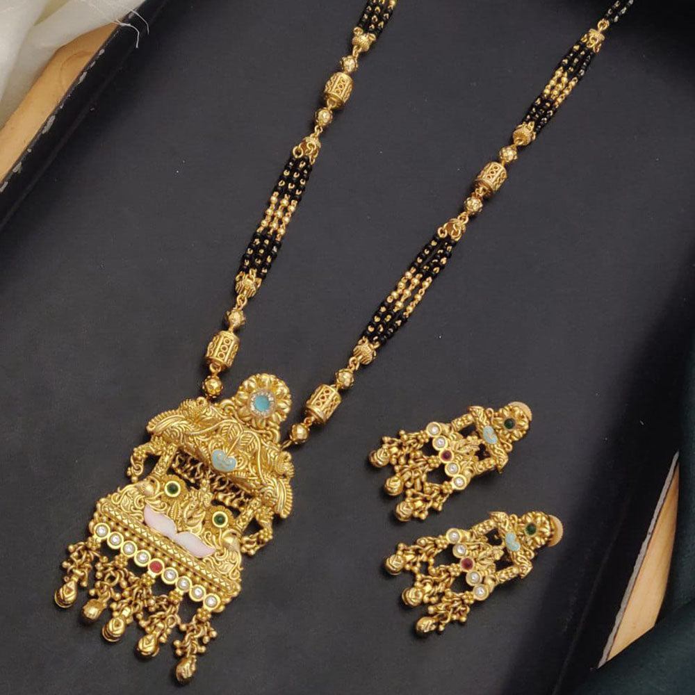 Akruti Collection Elegant Pota Stone And Beads Black Meenakari Beads Mangalsutra