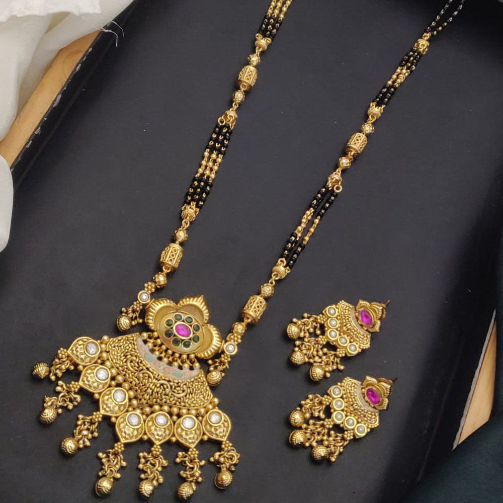 Akruti Collection Elegant Pota Stone And Beads Black Meenakari Beads Mangalsutra