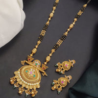 Akruti Collection Elegant Pota Stone And Beads Black Meenakari Beads Mangalsutra