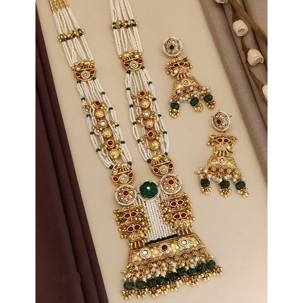 Akruti Collection Designer Pota Stone And Pearl Long Necklace Set 