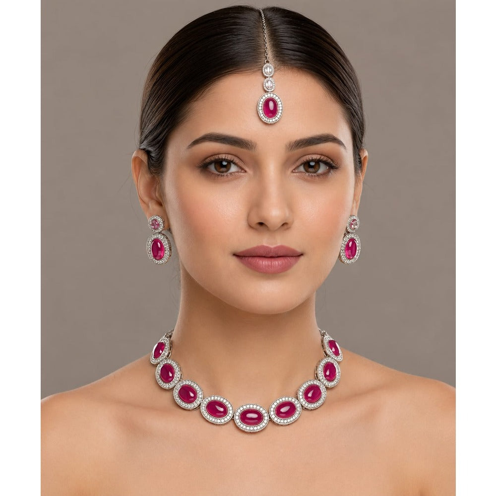 Akruti Collection Graceful Glass Crystal Necklace Set