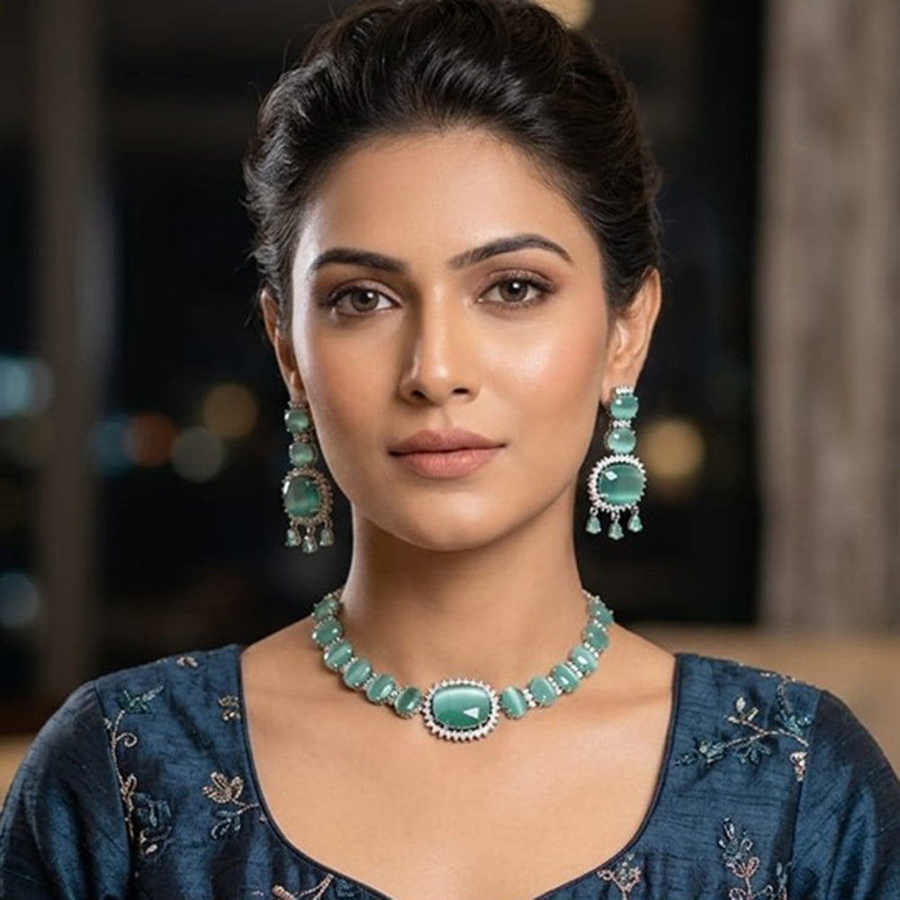 Akruti Collection Graceful Crystal Stone  Necklace Set