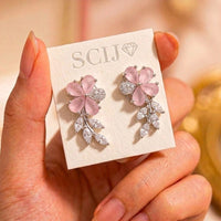 Akruti Collection Designer Rhodium Plated American Diamond Dangler Earrings