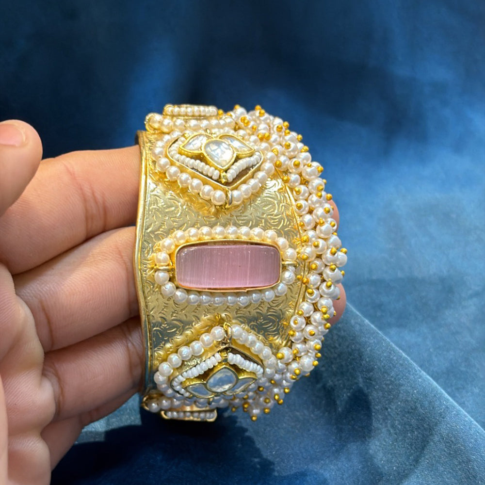 Akruti Collection Designer Pota Stone And Pearl Openable Kada