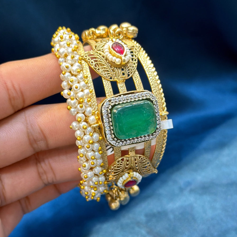 Akruti Collection Designer 2 Tone Pota Stone And Pearl Openable Kada