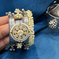 Akruti Collection Designer 2 Tone Pota Stone And Pearl Openable Kada