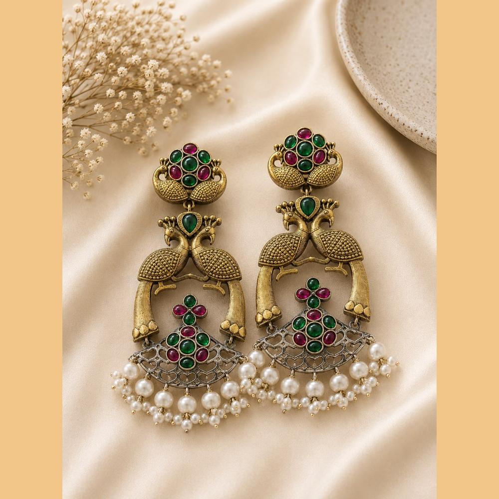 Akruti Collection Premium 2 Tone Plated Pota Stone Pearl Earrings