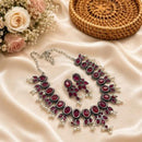 Akruti Collection Beautiful Oxidised Pota Stone And Pearl Jewellery Set