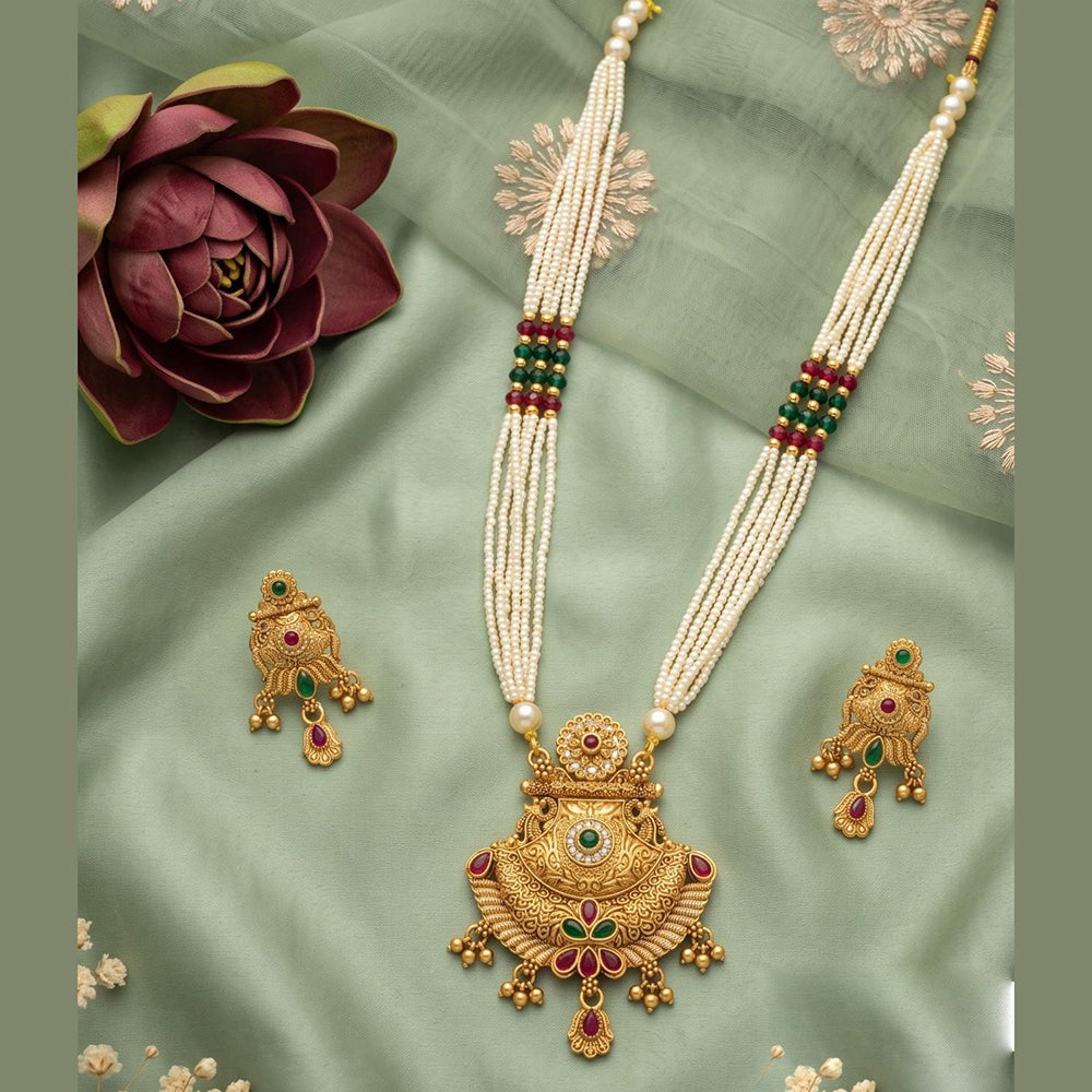Akruti Collection Designer Pota Stone And Pearl Necklace Set