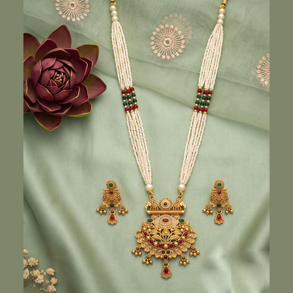Akruti Collection Designer Pota Stone And Pearl Necklace Set