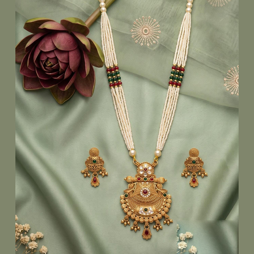 Akruti Collection Designer Pota Stone And Pearl Necklace Set