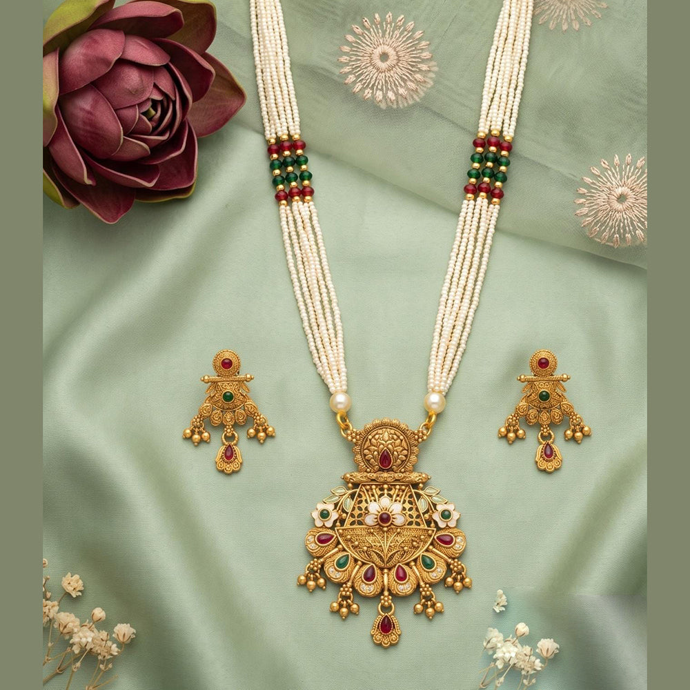 Akruti Collection Designer Pota Stone And Pearl Necklace Set