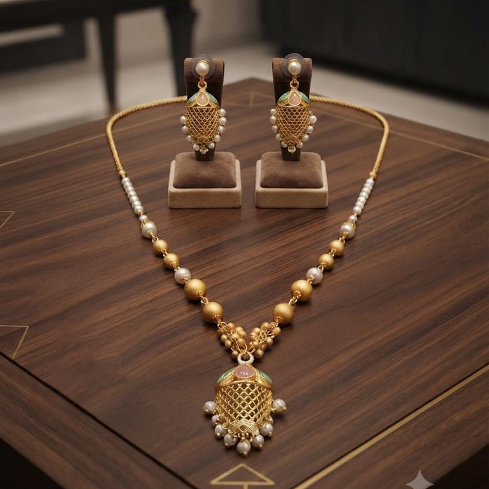Akruti Collection Designer Pota Stone And Pearl Necklace Set