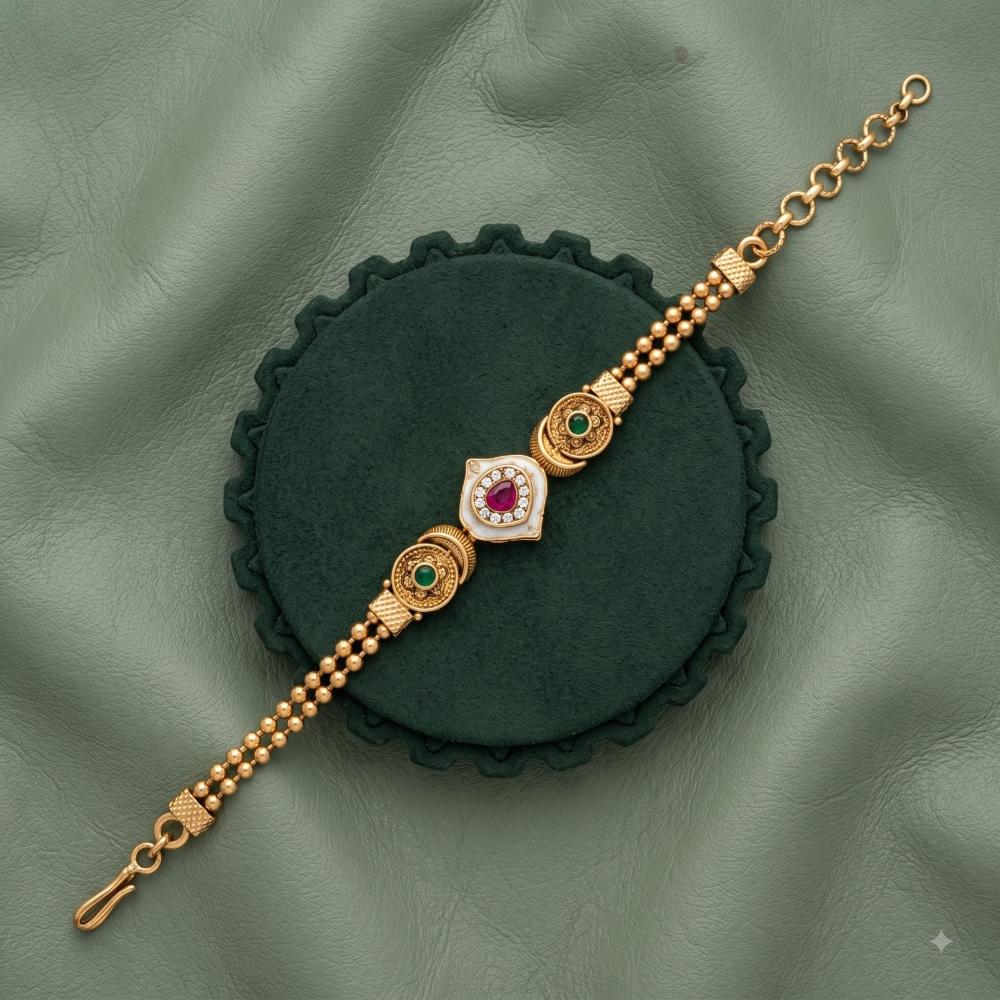 Akruti Collection Royal Pota Stone And Pearl Adjustable Bracelet