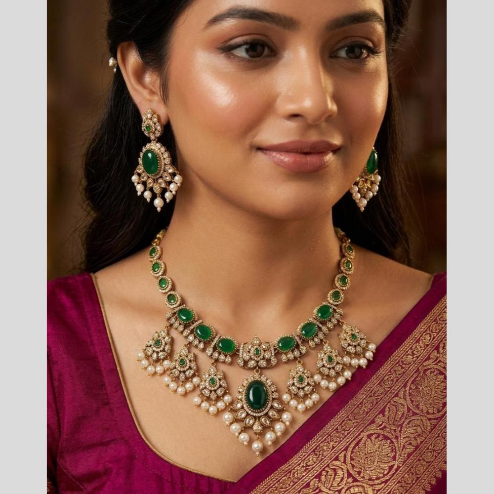 Akruti Collection Premium Look Pota Stone And Pearl Necklace Set