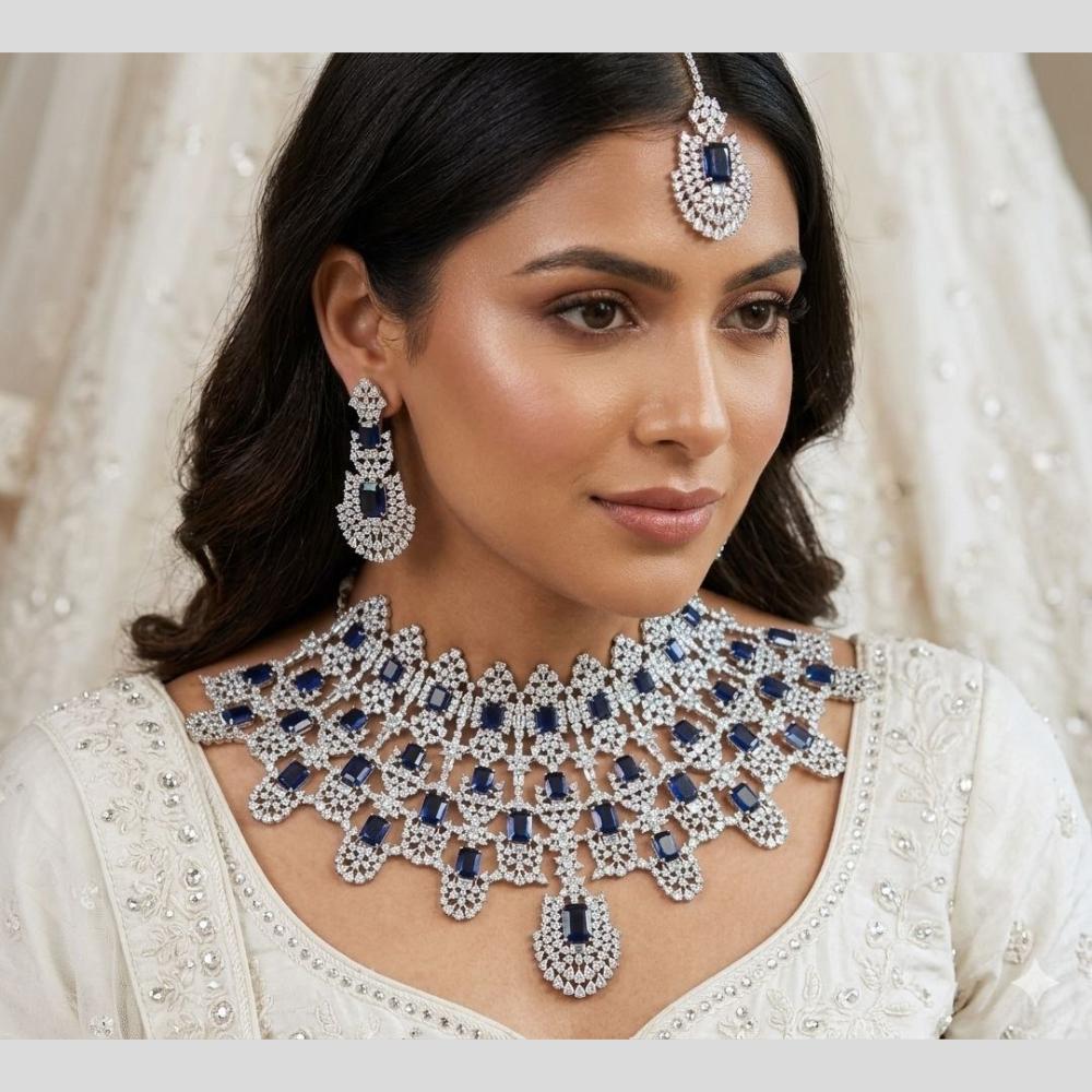 Akruti Collection Sparkling American Daimond Heavy Bridal Choker Necklace Set 