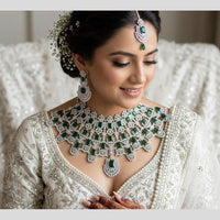 Akruti Collection Sparkling American Daimond Heavy Bridal Choker Necklace Set 