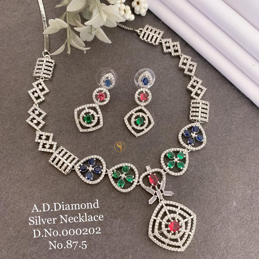 Shrijicreation Silver Plated AD Stone Necklace Set