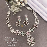Shrijicreation Silver Plated AD Stone Necklace Set