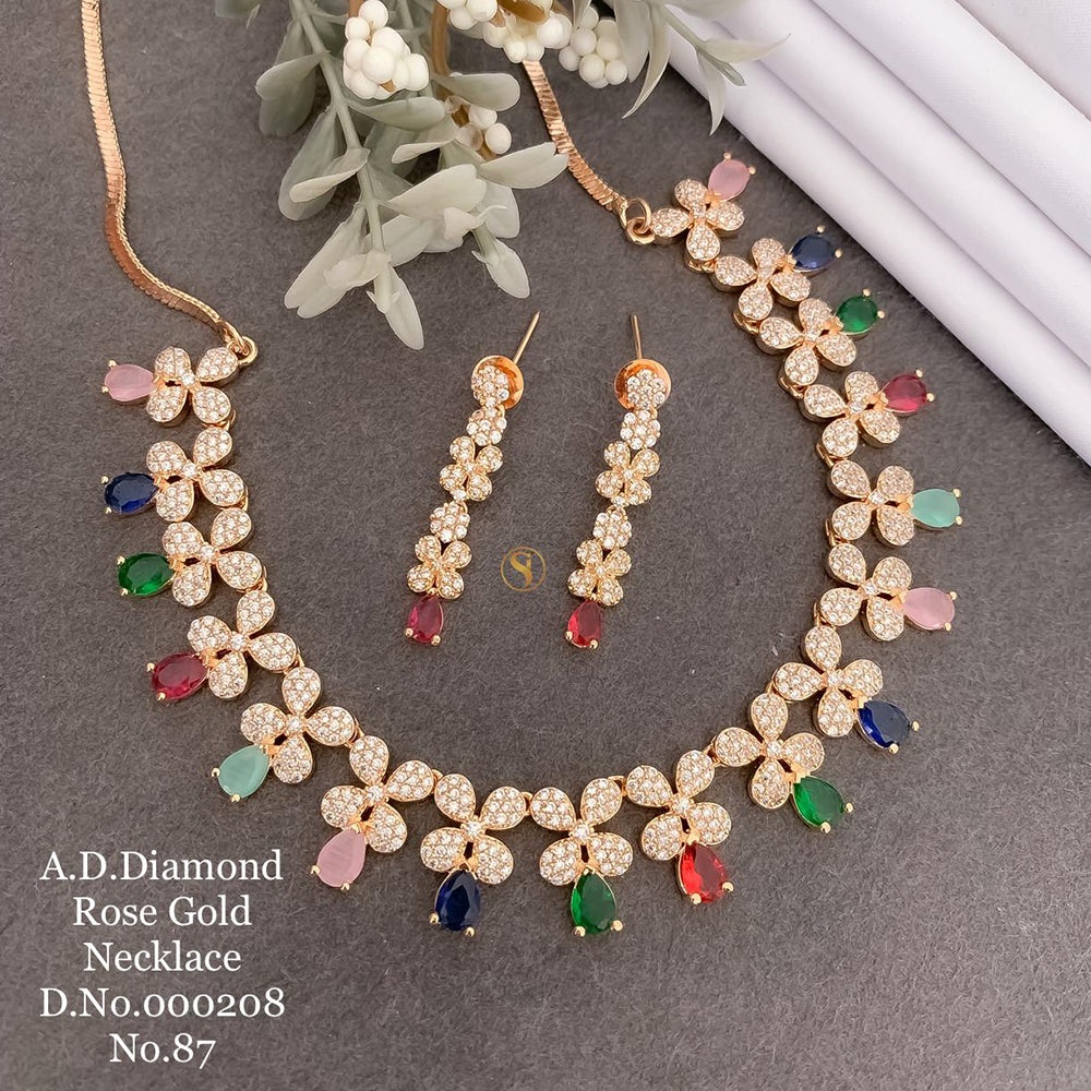 Shrijicreation Rose Gold Plated AD Stone Necklace Set
