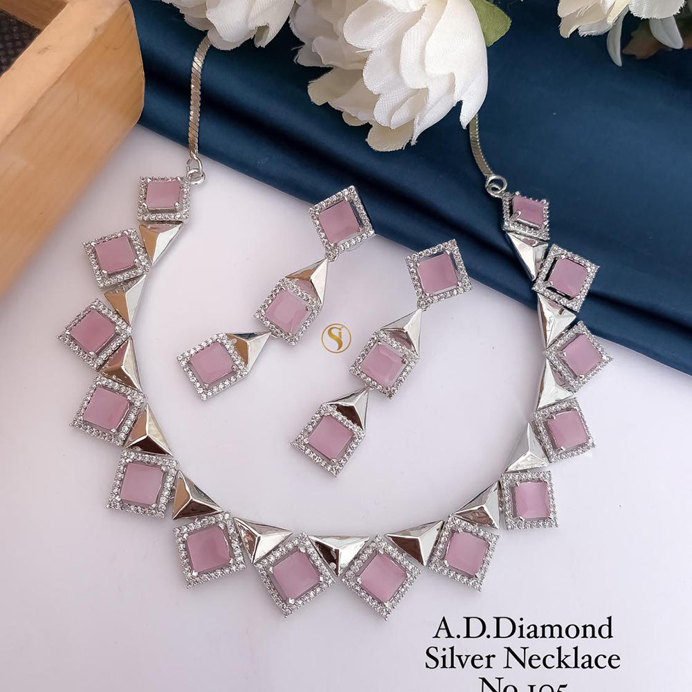 Shrijicreation Silver Plated AD Stone Necklace Set