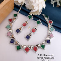 Shrijicreation Silver Plated AD Stone Necklace Set