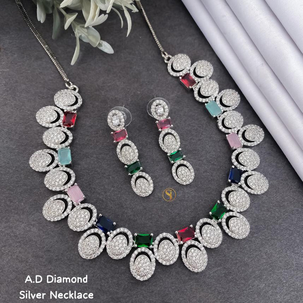 Shrijicreation Silver Plated AD Stone Necklace Set