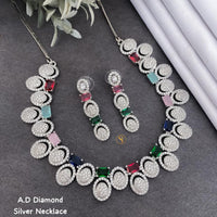 Shrijicreation Silver Plated AD Stone Necklace Set