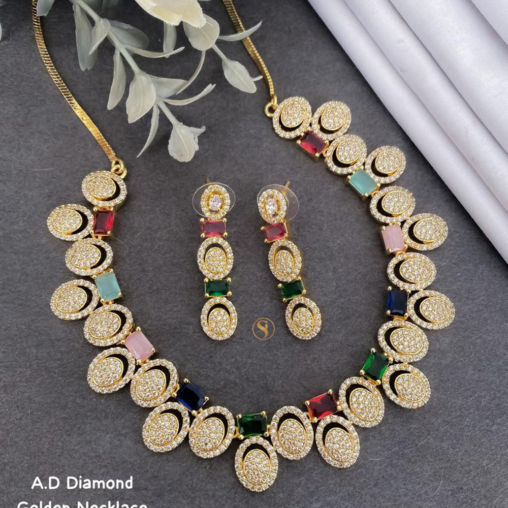 Shrijicreation Gold Plated AD Stone Necklace Set