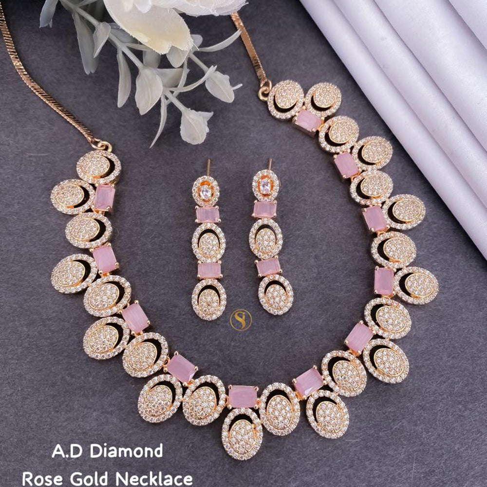 Shrijicreation Rose Gold Plated AD Stone Necklace Set