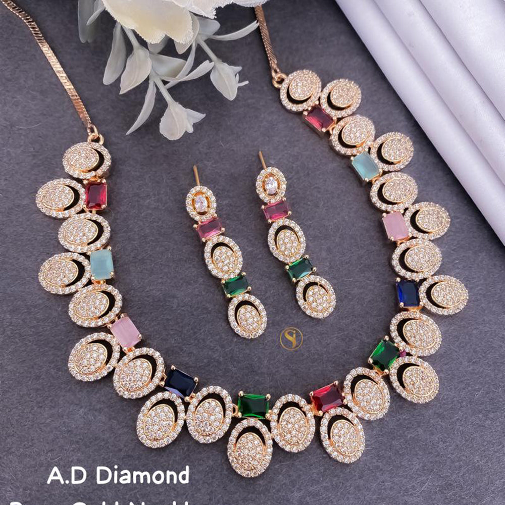 Shrijicreation Rose Gold Plated AD Stone Necklace Set