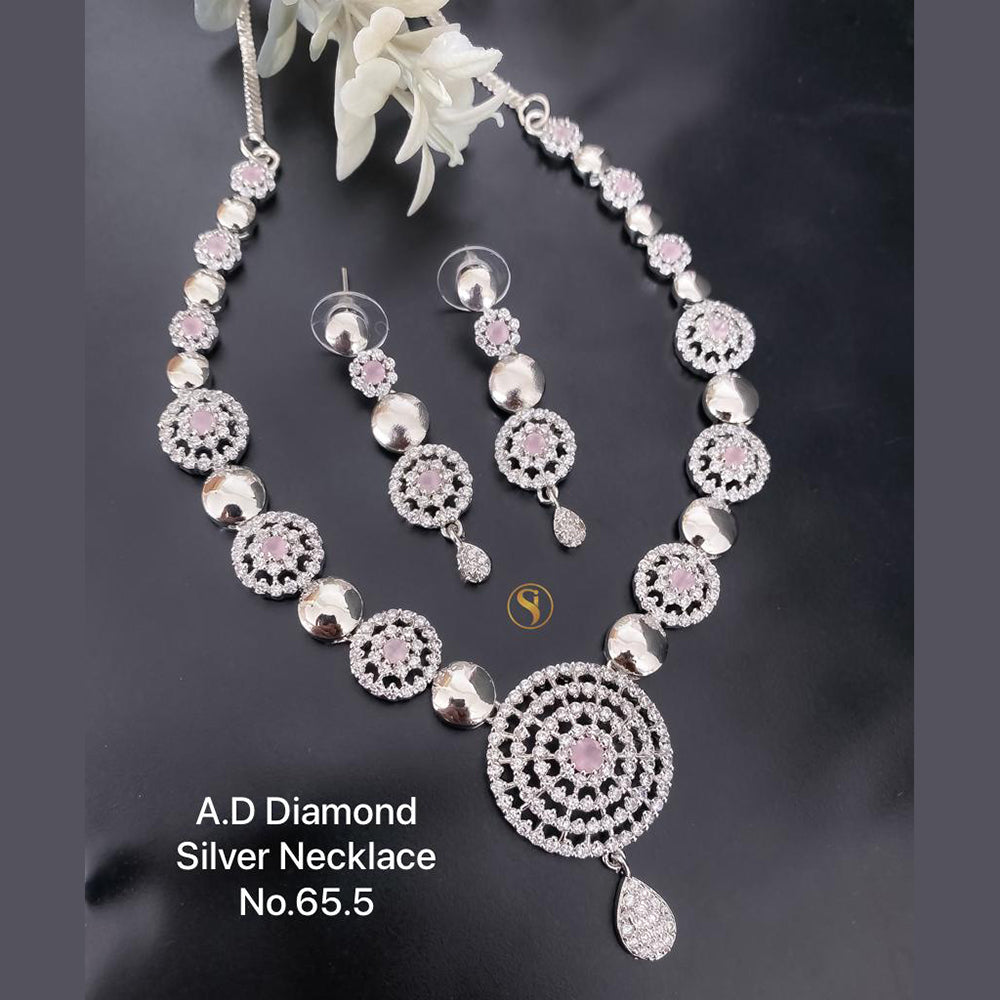 Shrijicreation Silver Plated AD Stone Necklace Set