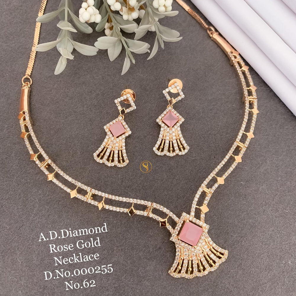 Shrijicreation Rose Gold Plated AD Stone Necklace Set